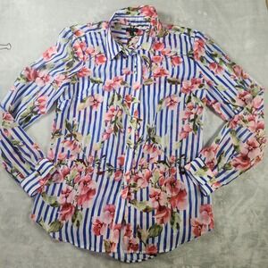 Talbots Women's Sheer  Blouse Long Sleeve Shirt Button up Floral  Print M